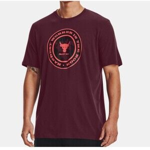 Men's Under Armour Project Rock Tee Size XL Hardest Worker Globe‎ Maroon
